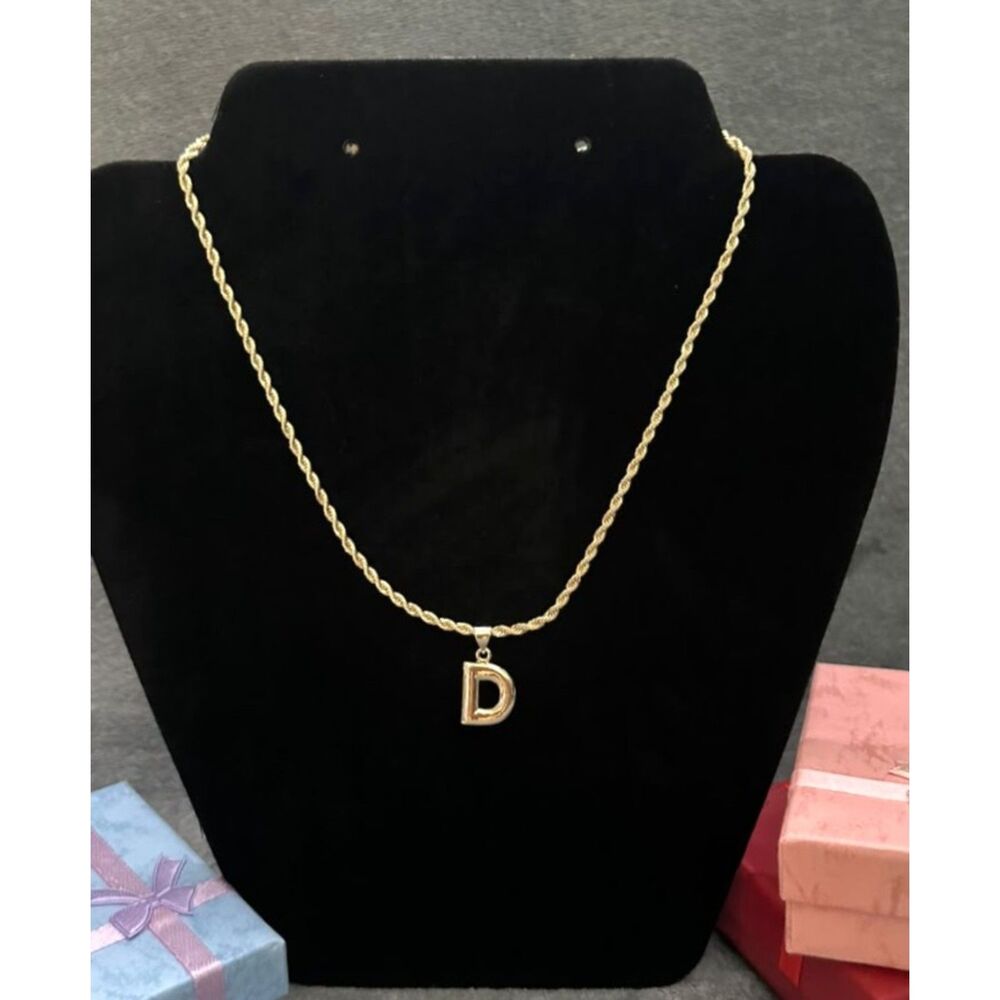 18K Gold Filled Bubble Letter D Pendant Necklace | 18" 2.5mm Rope Chain